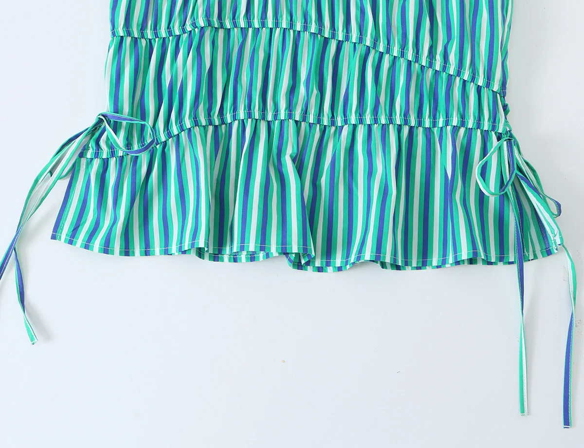 KONDALA Schicke Elegante Grün Gestreifte Strandmode 2026 Herbst Damen Tops Urlaub Y2K Plissierte Schnür-Modern-Streetwear Mujer Westen – Detail 6