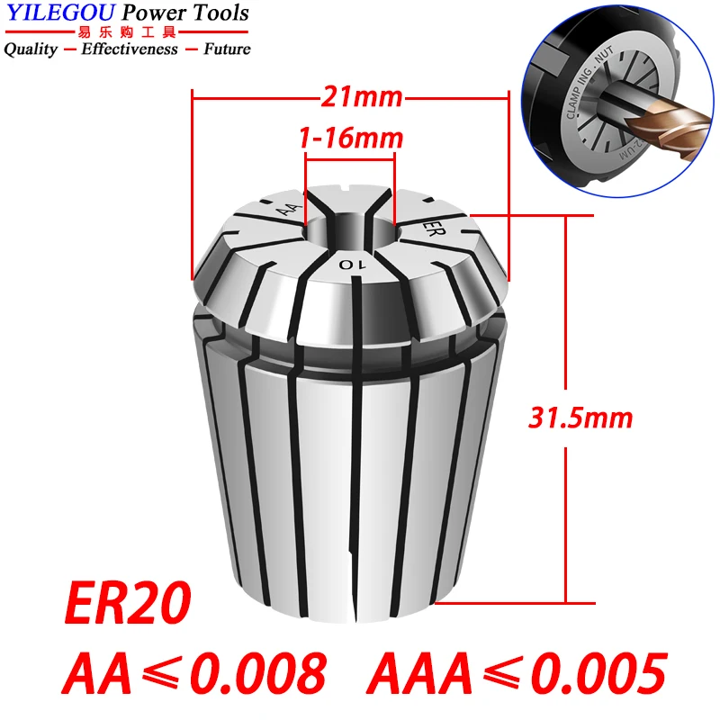 Precisão Primavera Collet Eixo da Máquina de Gravura Adequado Cnc Usinagem Centro Grampo Aaa Er20 Er20 Inner Bore 1.016 mm Er20 Alta