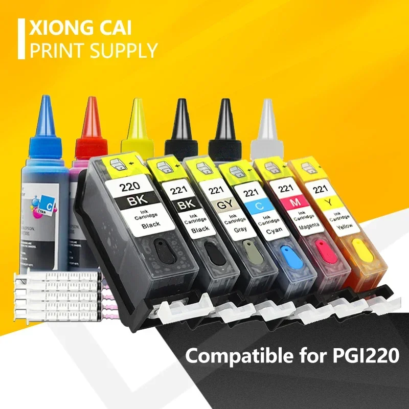 PGI220 CLI221 with chip refillable Ink cartridge for canon MP640 MP620 MP560 MX870 MX860 printer PGI-220