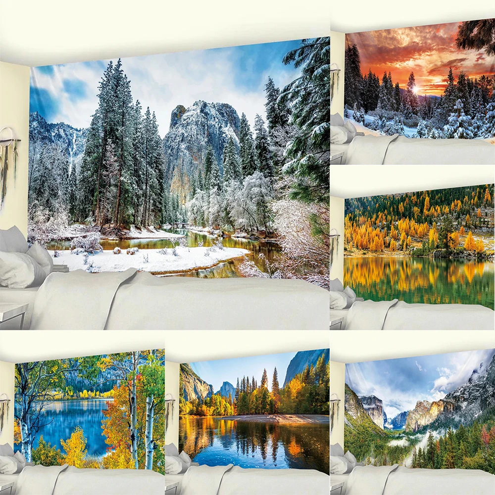 Tapiz Home Decor Forest Landscape Printed Tapestry Boho Style Bedroom Living Room Wall Background Hanging Cloth