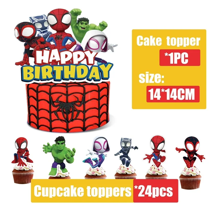 Spidey And His Amazing Friends Birthday Cake Decorations Spiderman Theme Cake Toppers CupCake for Kids Baby Shower Cake Supplies