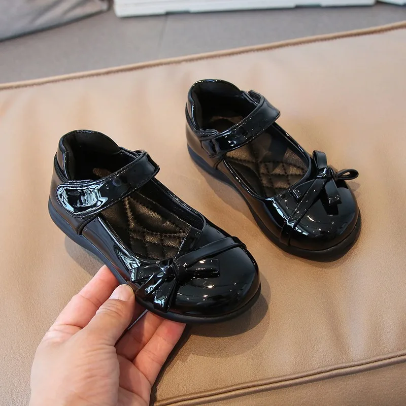 2024 Summer New Children Leather Shoes Girls Sweet Princess Shoes Toddler Dance Flats Kids Versatile School Performance Shoes