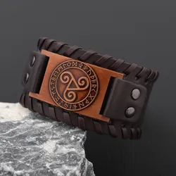 New Retro Wide Leather Nordic Rune of Odi Bracelet Men's Bracelet Celtic Viking Solomon Pattern Bracelet Accessories Party Gifts