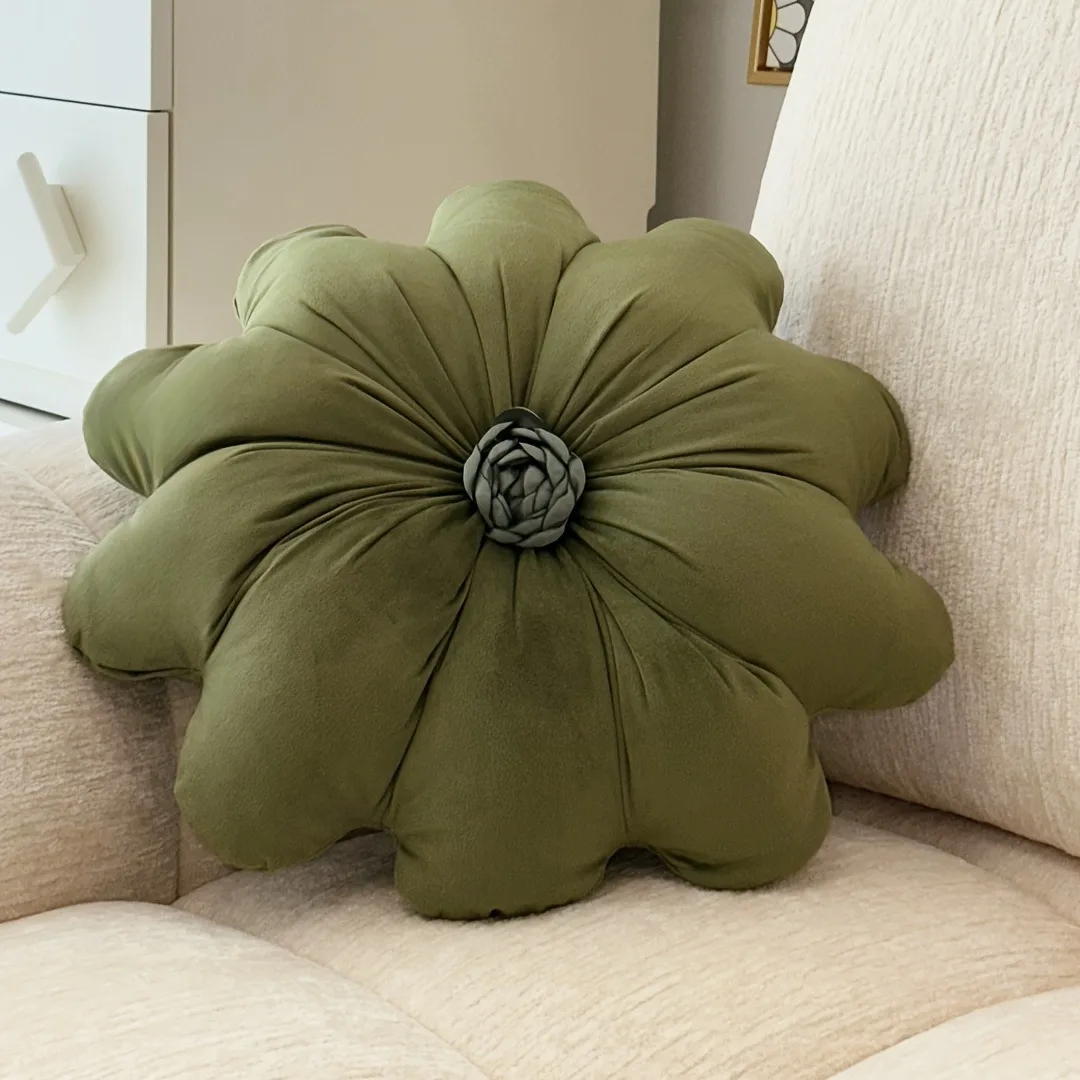 Luxury Dutch Velvet Flower Pillow Soft Plush 5-Petal Floral Cushion with Ruffled Edges All-Season Sofa Bed Lumbar Seat Pillow