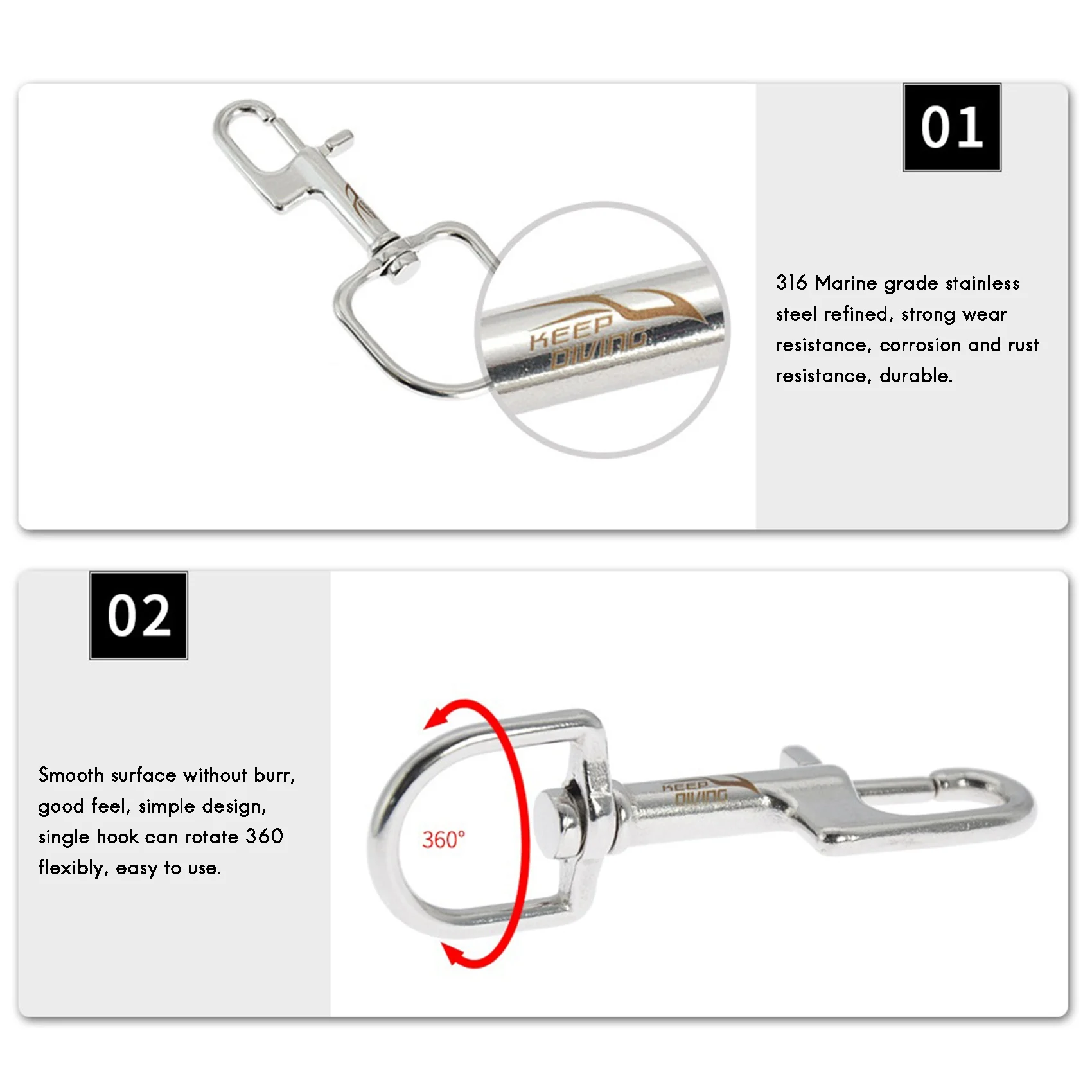 Карабин для дайвинга с одной головкой из нержавеющей стали 316, быстросъемный пружинный крючок для дайвинга Bcd