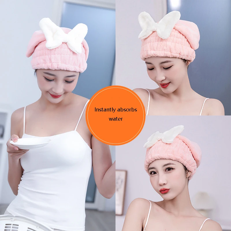 Women's Microfiber New Bow Shower Dry Hair Cap Absorbent Fast Dry Girl Towel Spa Shower Cap Head Wipe Artifact