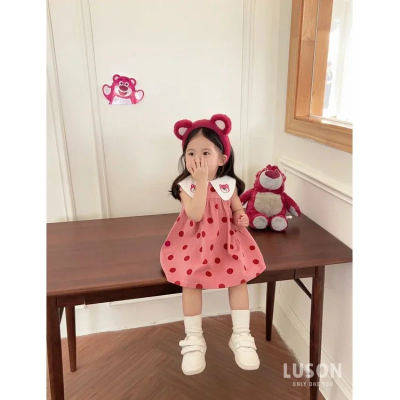 Disney Toy Story Lotso Bear Girl Dress Kids Toddler Polka Dot Cartoon gilet senza maniche gonna vestiti estivi Cute Baby Kid Dresses