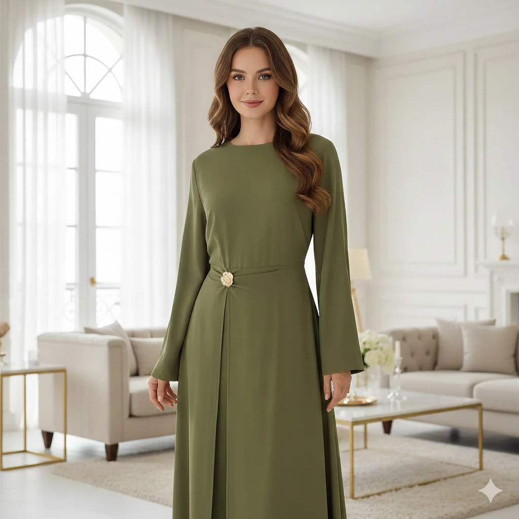 

Женское мусульманское длинное платье-абайя с металлическим декором, скромная исламская одежда для женщин, длина до щиколотки, для скромного поведения