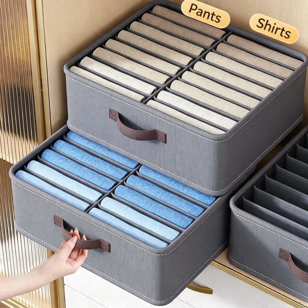 Foldable Fabric Clothes Storage Box with Handle Multi Grid Wardrobe Organizer Drawer Pants Sweater T-Shirt Storage Box