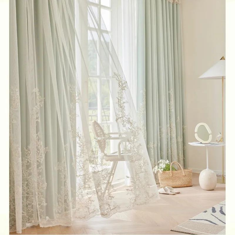 

American Modern Simplicity Curtains for Living Room Bedroom Dining Room Double layer embroidered curtains Shading curtain window