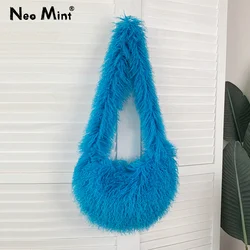 Harajuku Fashion Cute Sweet Heart Shaped Furry Shoulder Bag Women Ins Punk Y2k Hot Girls Oversized Faux Fur Hobos Crossbody Bags