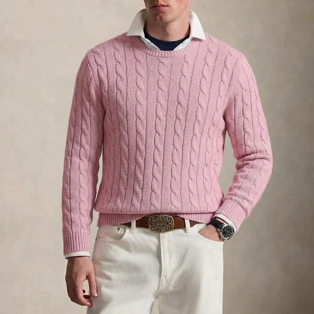 Herren-Pullover im Vintage-Stil mit Zopfmuster, Rundhalsausschnitt, Herbst, Langarm, Strickoberteil, lässig, Business, warm, Winterpullover, Kleidung – Detail 10