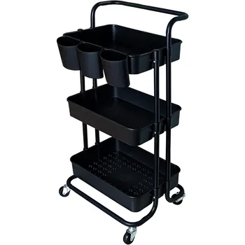 Chariot roulant multifonction, étagères de rangement utilitaires, chariot avec roues et poignée verrouillables, confronCup, bureau et salon, 3 niveaux
