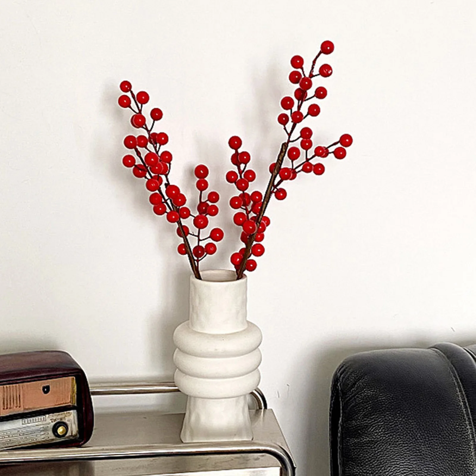 

6 Pcs Artificial Red Berry Branches Simulation Fruit Filler Stems Christmas Decorations Bright Color Lifelike DIY Arrangement
