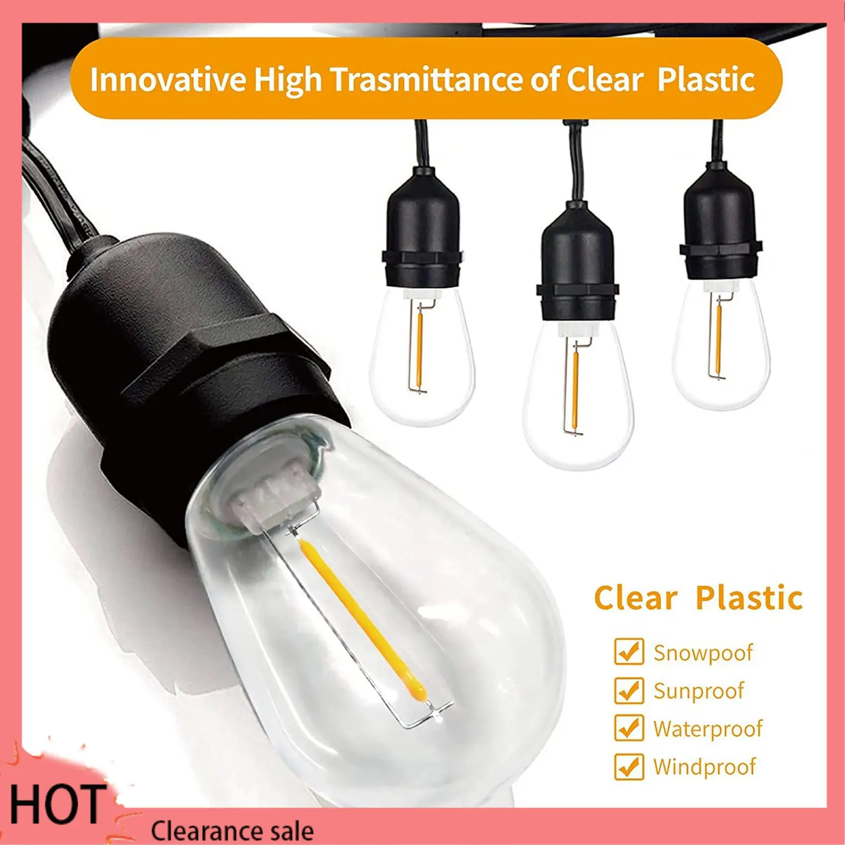 A88Z 48 Pack 3V LED S14 Replacement Light Bulbs, Shatterproof Outdoor Solar String Light Bulbs, Warm White