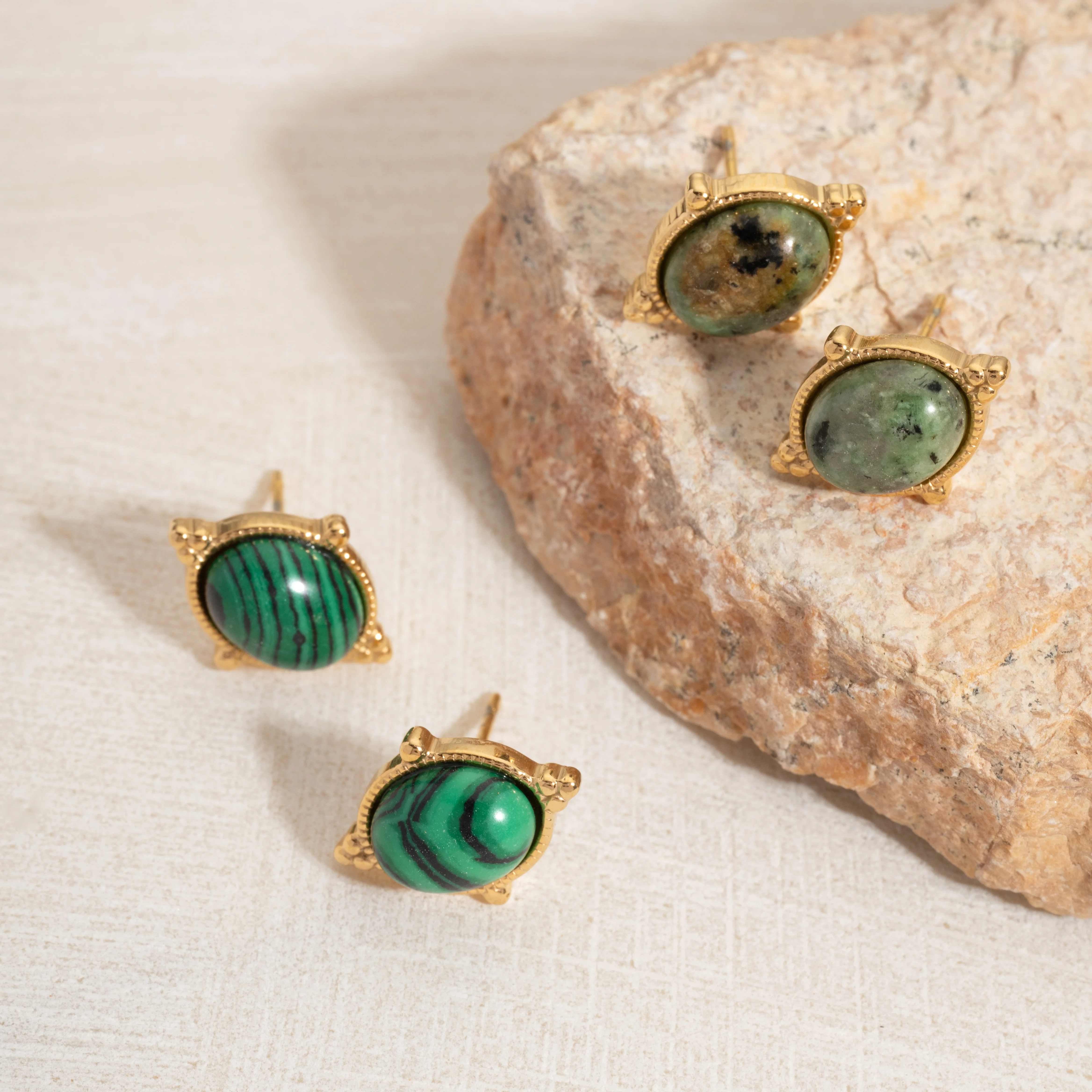 Fashion Stainless Steel Green Natural Turquoise Stud Earrings Statement Golden 18K Plated boucle d\'oreille acier inoxydable Gift
