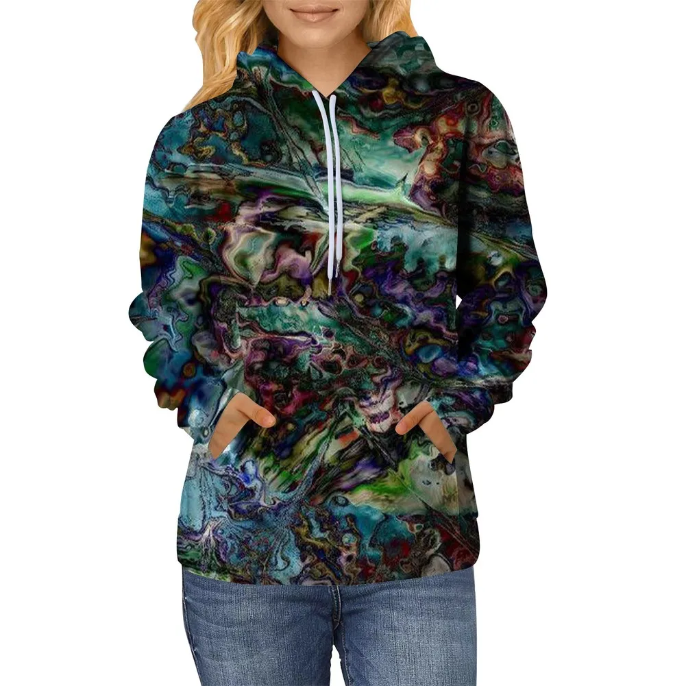 

Women's Loose Long Sleeve Jacket Top 3D Printed Sweatshirt Sweater Vacation Temperament Top Winter Woman Clothes 2025