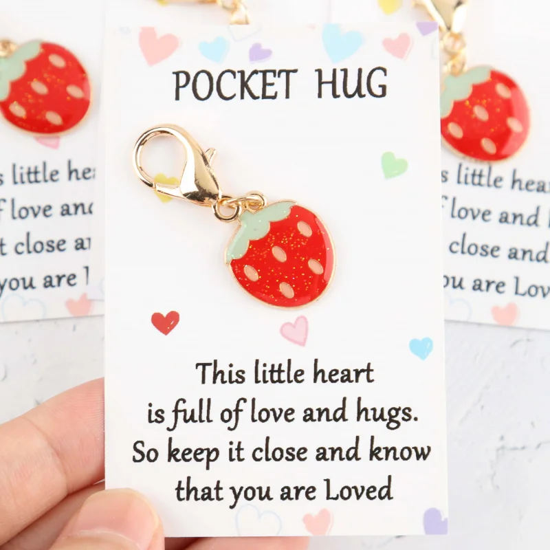 1/3/6Set “Pocket hug”Emotional greeting card with pocket Comes with a cute strawberry keychain Pendant Set Suitable for decorati