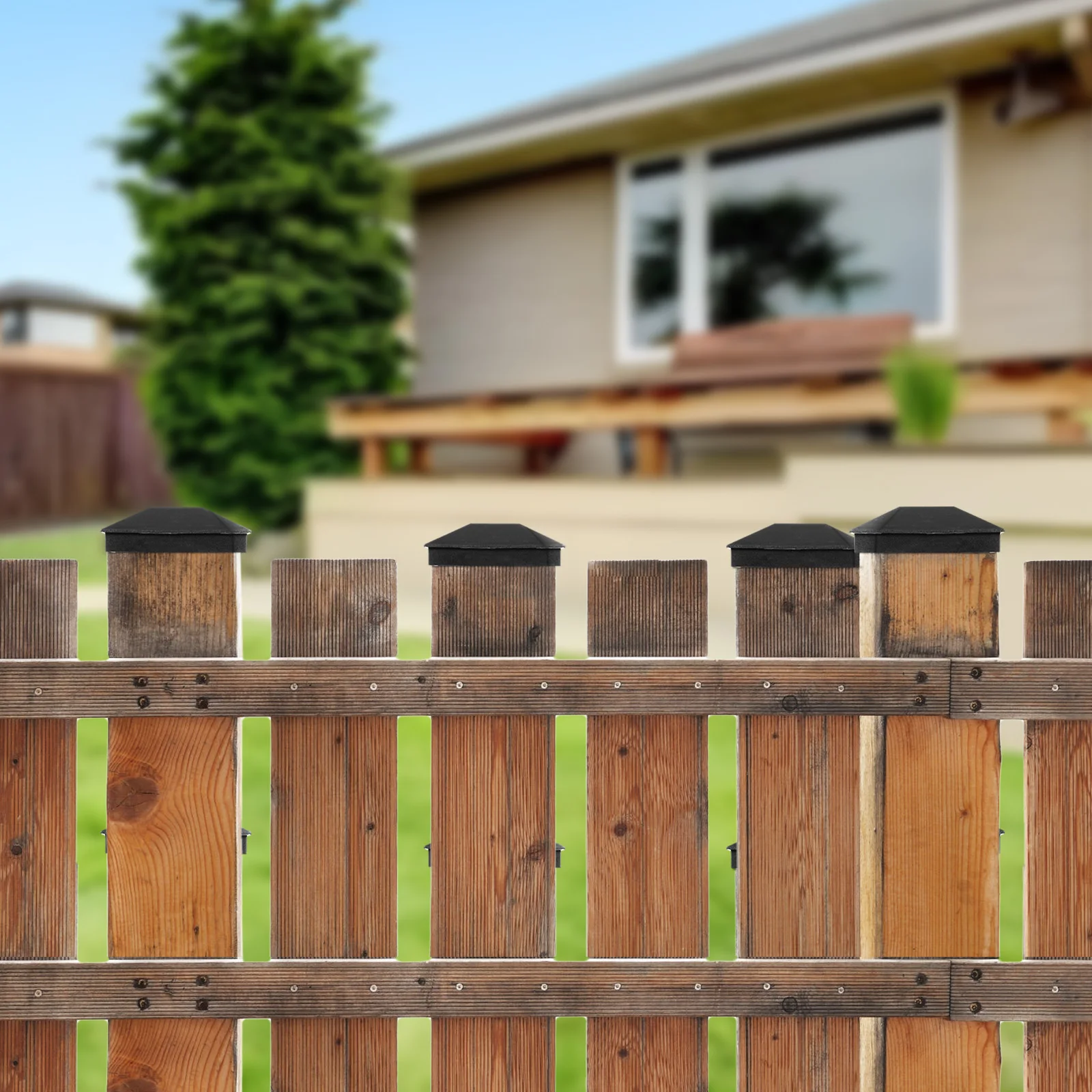 

12Pcs Weatherproof Fence Post Protectors Plastic Caps Modern Design Outdoor Guardrail Covers Fencing Parts Post Caps