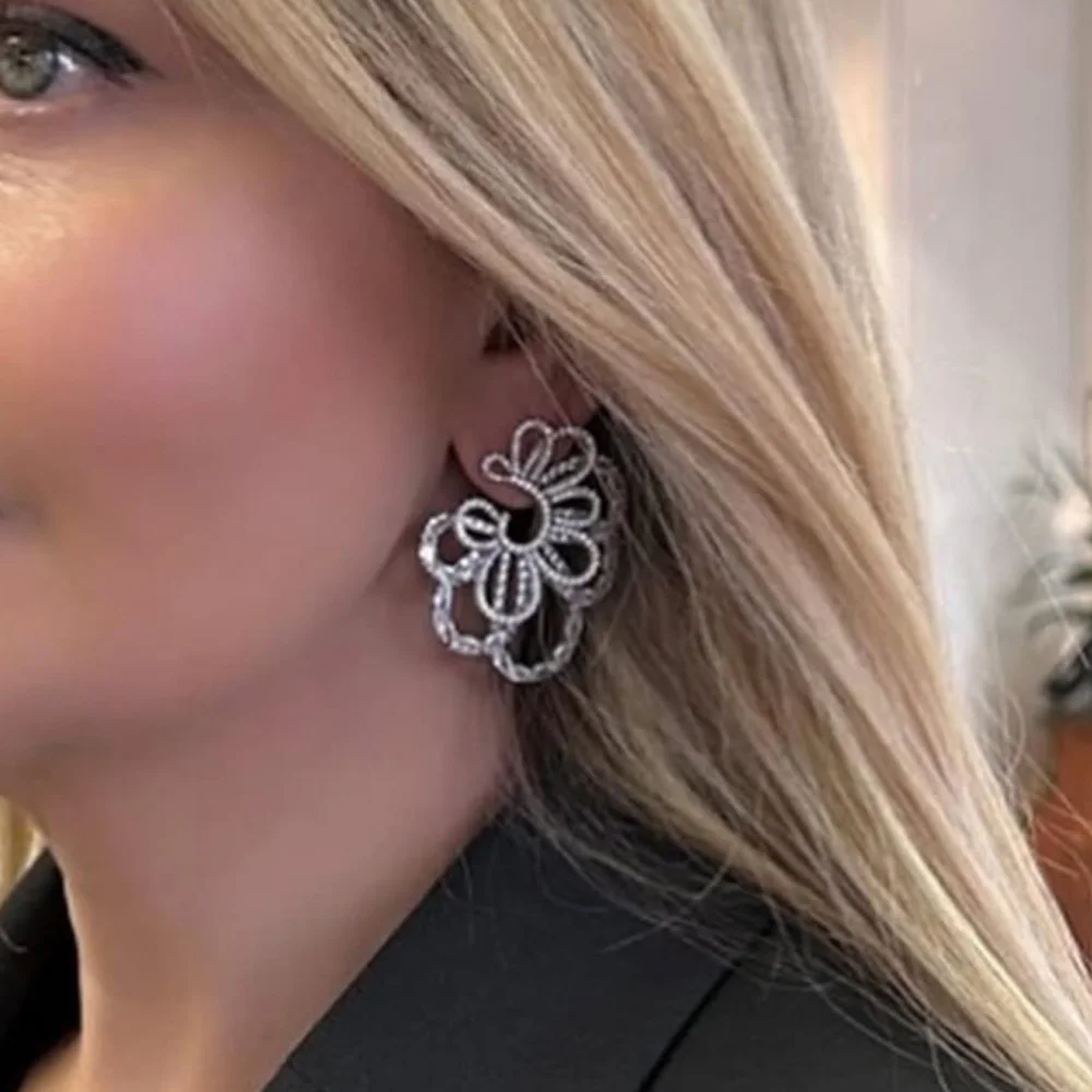 

Missvikki Luxury Peony Flower Blossom Cubic Zirconia Women Statement Long Drop Earring Wedding Party Bridal Fringed Jewelry Gift