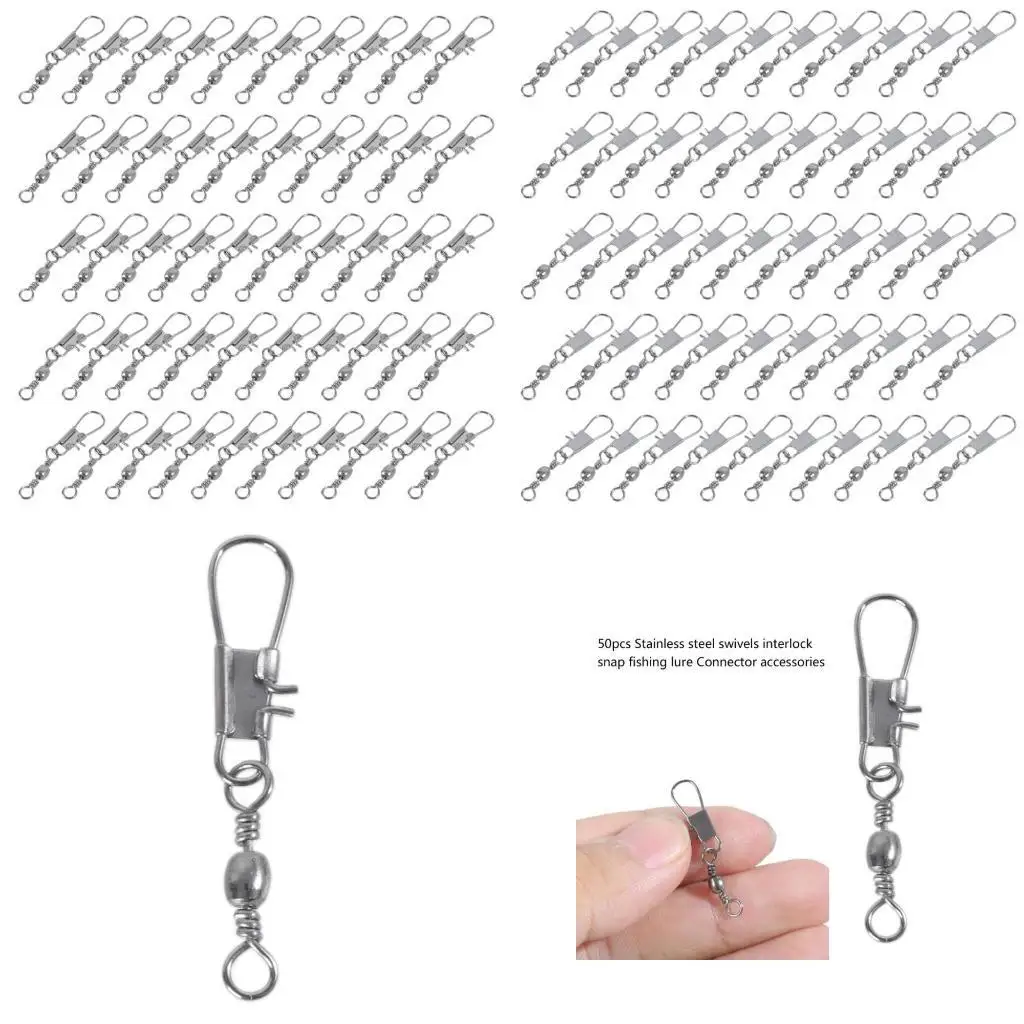 

R6FE 50pcs Stainless steel swivels fishing lure Connector accessories