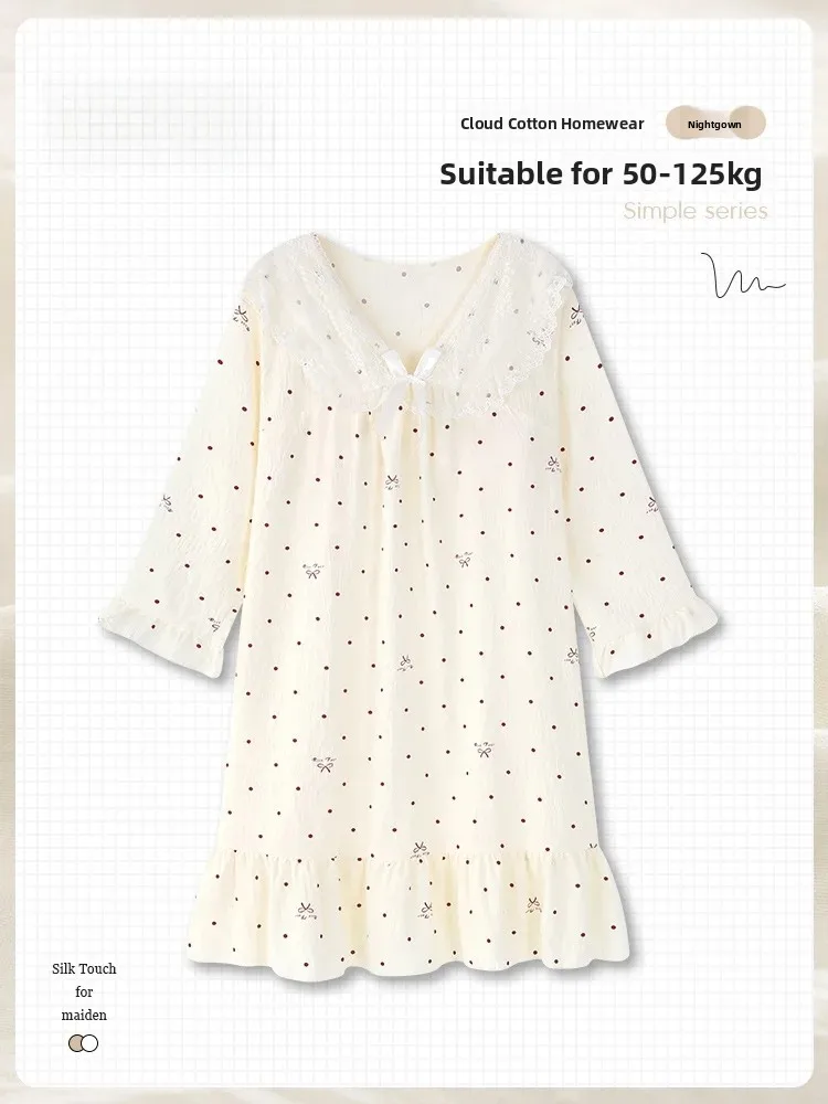 plus-size-sleepwear-with-chest-pad-long-sleeve-women's-autumn-style-polka-dot-comfortable-soft-v-neck-dress-for-pregnant-women