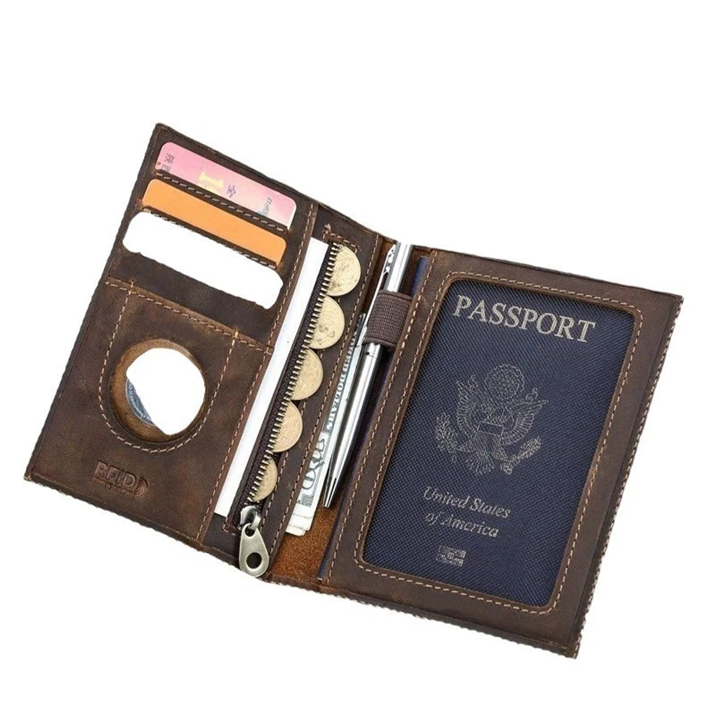 

Retro Crazy Horse Leather RFID Anti-theft Brush ID Bag Multi Card Couple Travel Passbook Bag Genuine Leather Storage Wallet
