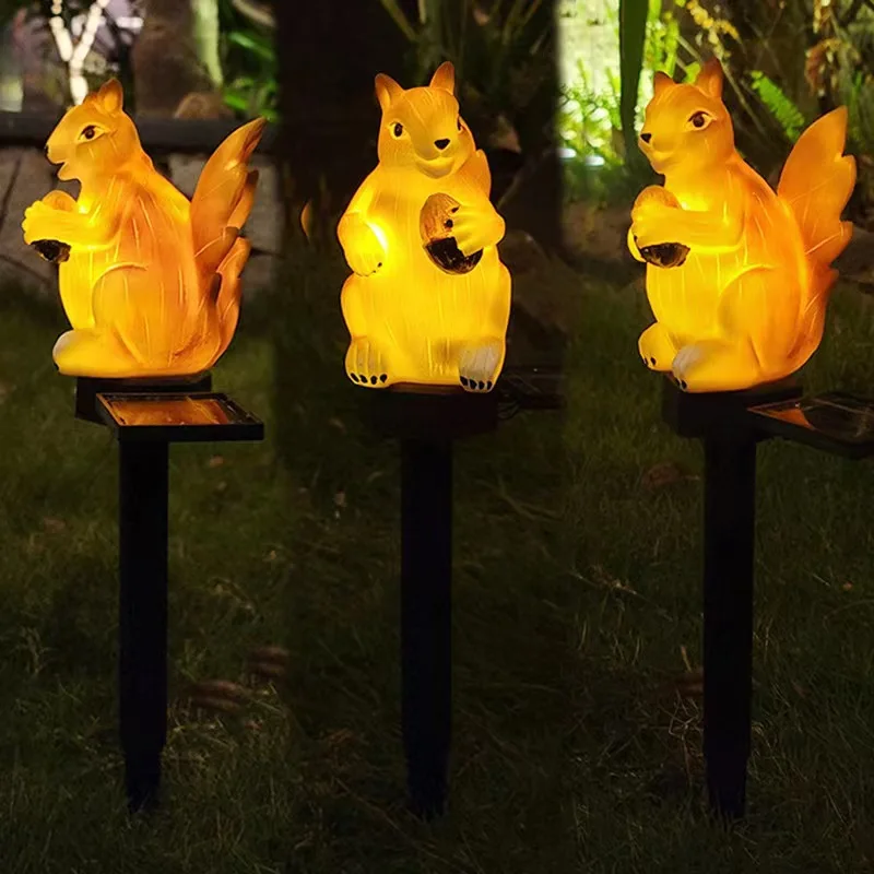 New Led Solar Squirrel Modeling Lamp Animal Plug-In Villa Garden Ground Plug Solar Lights for Garden Lawn Decoration