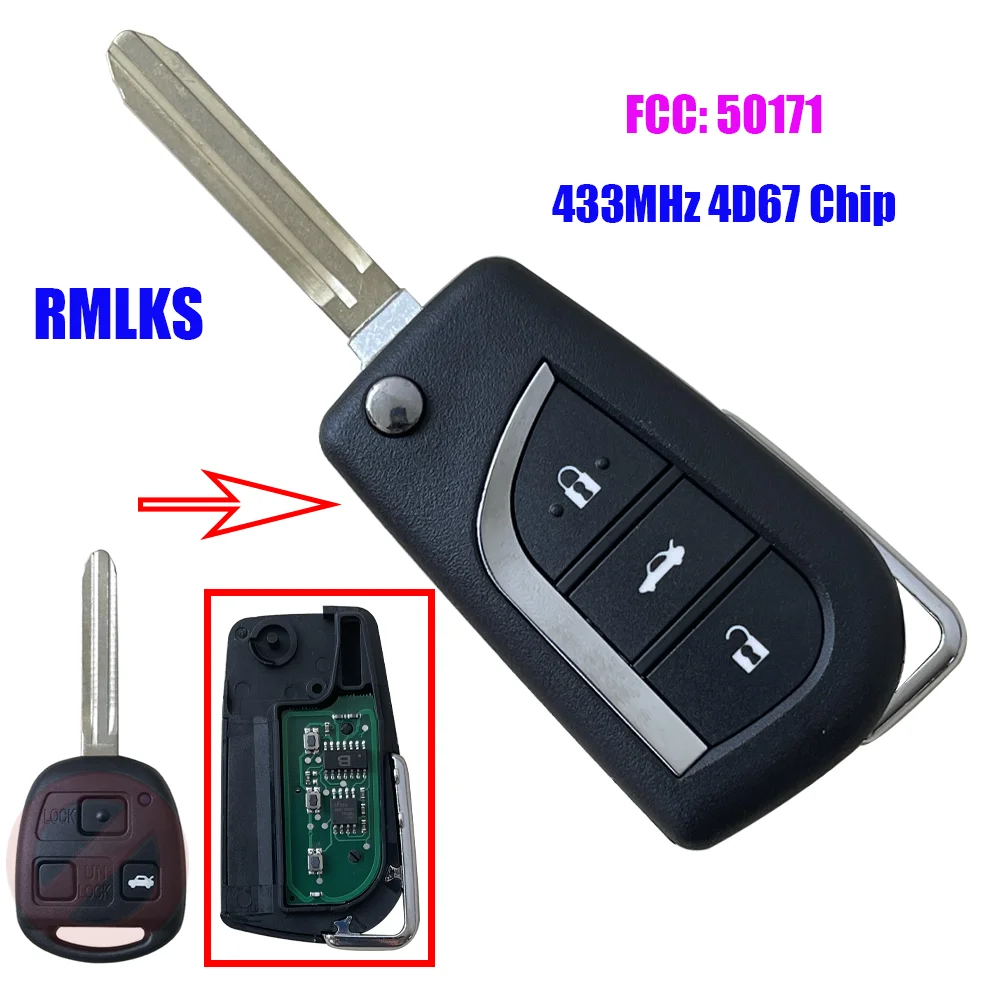 2/3 Buttons For Toyota Prado 120 RAV4 Kluger Previa FJ Cruiser Land Cruiser 100 Flip Remote Key 433MHz 4D67 Chip Fob 50171