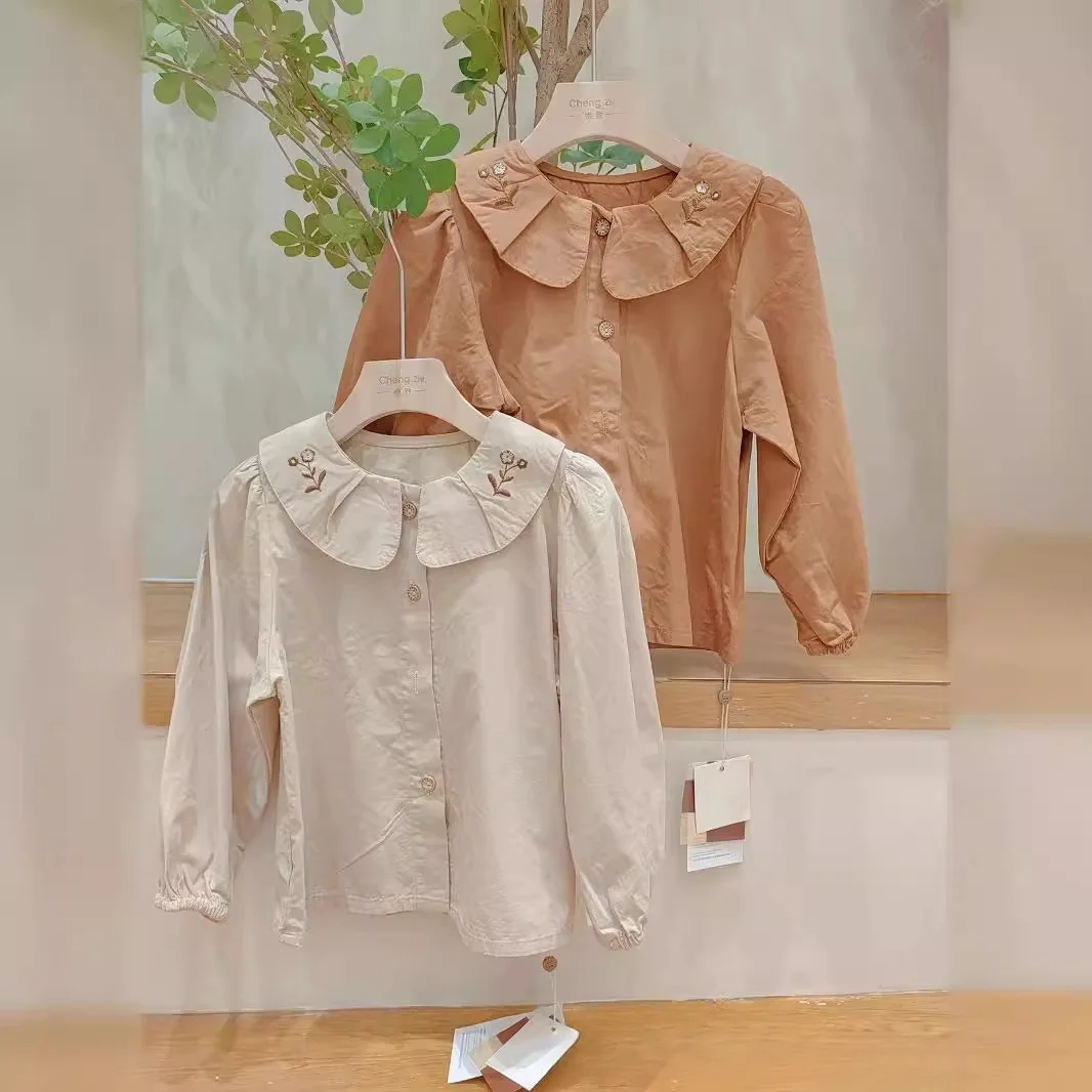 

kids shirt for girls clothes 2 to 8 years size 90-130 autumn 2024 Korean version of foreign style casual lapel blouse