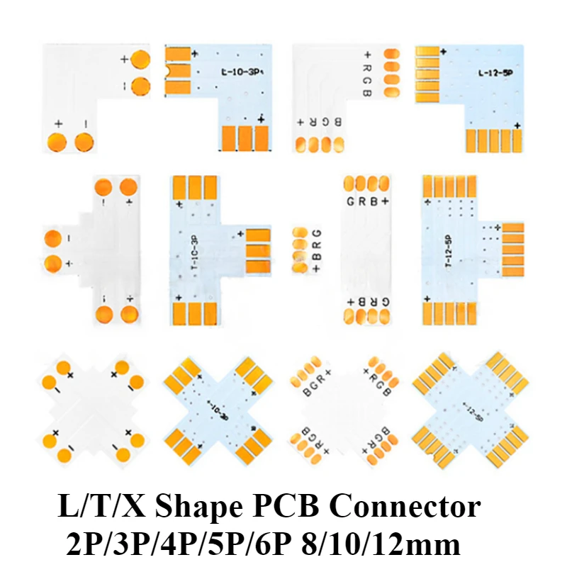 

5-100Pcs/lot PCB Connector 2pin 3pin 4pin 5pin 6pin L or T or X (Cross) Shape PCB Board Splitter Connector for LED Strip Light