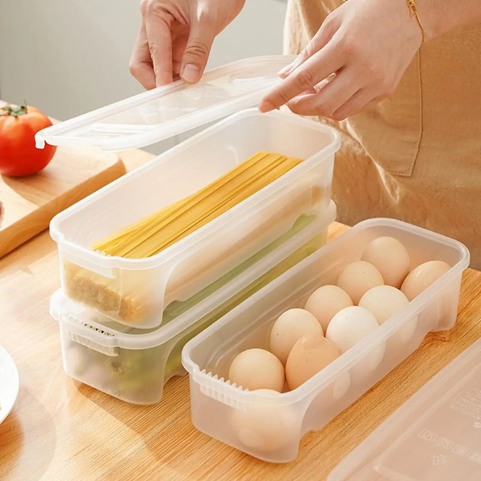 Microwave Pasta Cooker 2 Piece Stackable Container with Drain Lid for Spaghetti Noodle Vegetable Easy Cooking Kitchen Dorm