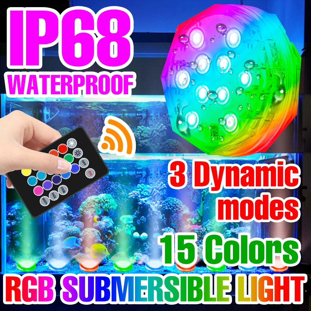 

LED Underwater Light RGB Swimming Pool Light IP68 Waterproof Fish Tank Lamp IR Remote Control Submersible LED Lamp For Pond Vase