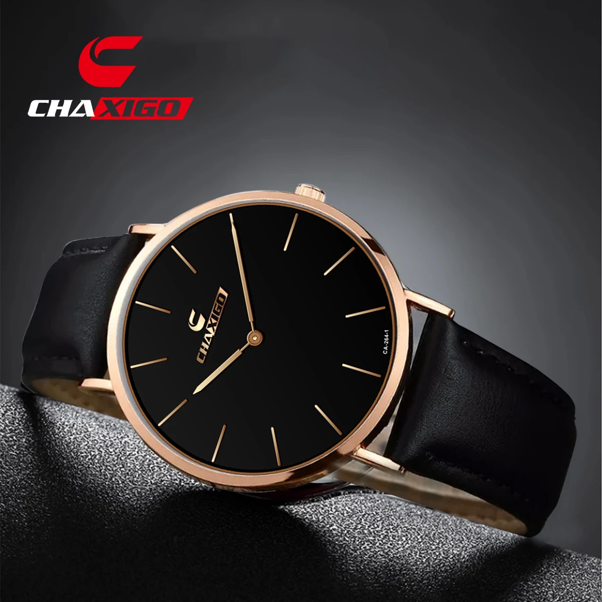 

CHAXIGO Men's Fashion Leather Strap Watch 40mm Ultra-Thin Design Mineral Glass Lightweight Dress Watch 30m Water Resistance