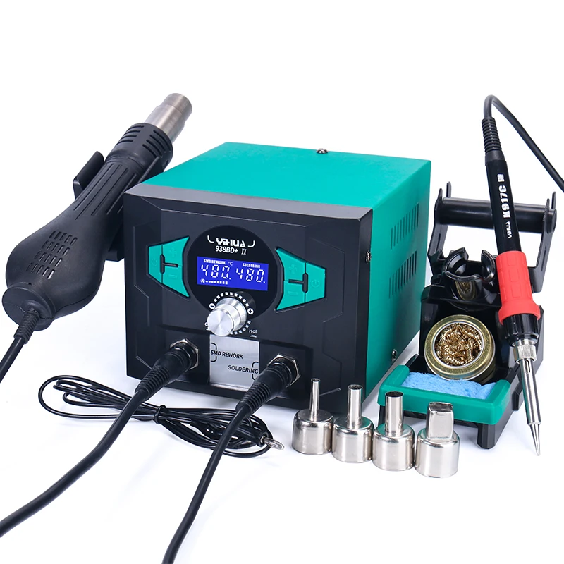 YIHUA 938BD+-II 2 in 1 Solder Hot Air Rework 110W Rapidly Heat Soldering Iron Welding Solder Desoldering Soldering Station