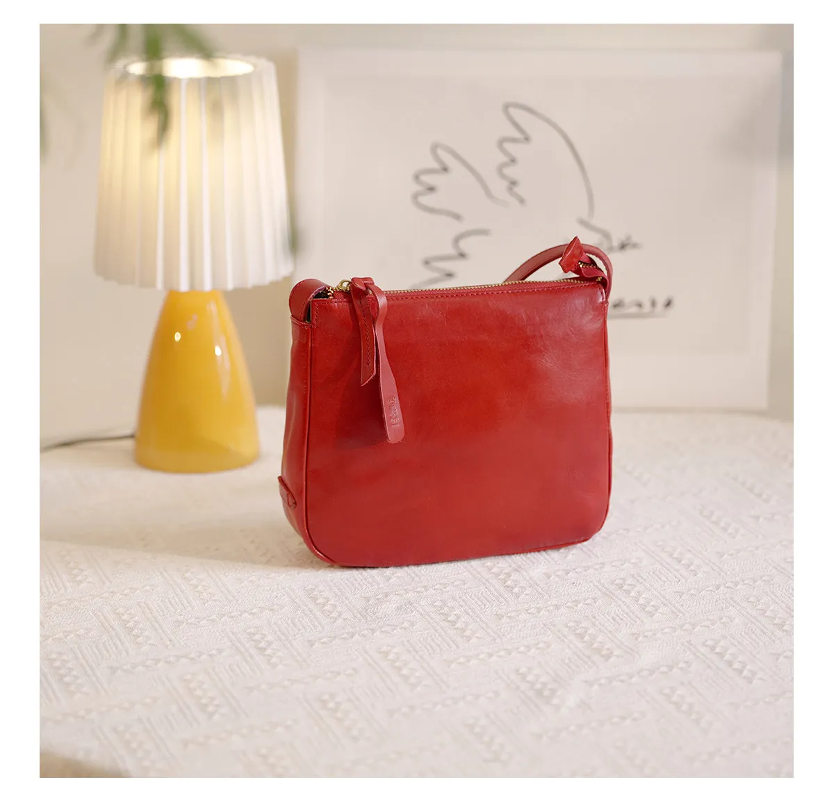 Handgefertigte Damen-Umhängetasche aus echtem Leder in Rot, für Outdoor-Partys, luxuriöse Schultertasche aus echtem Rindsleder – Detail 13