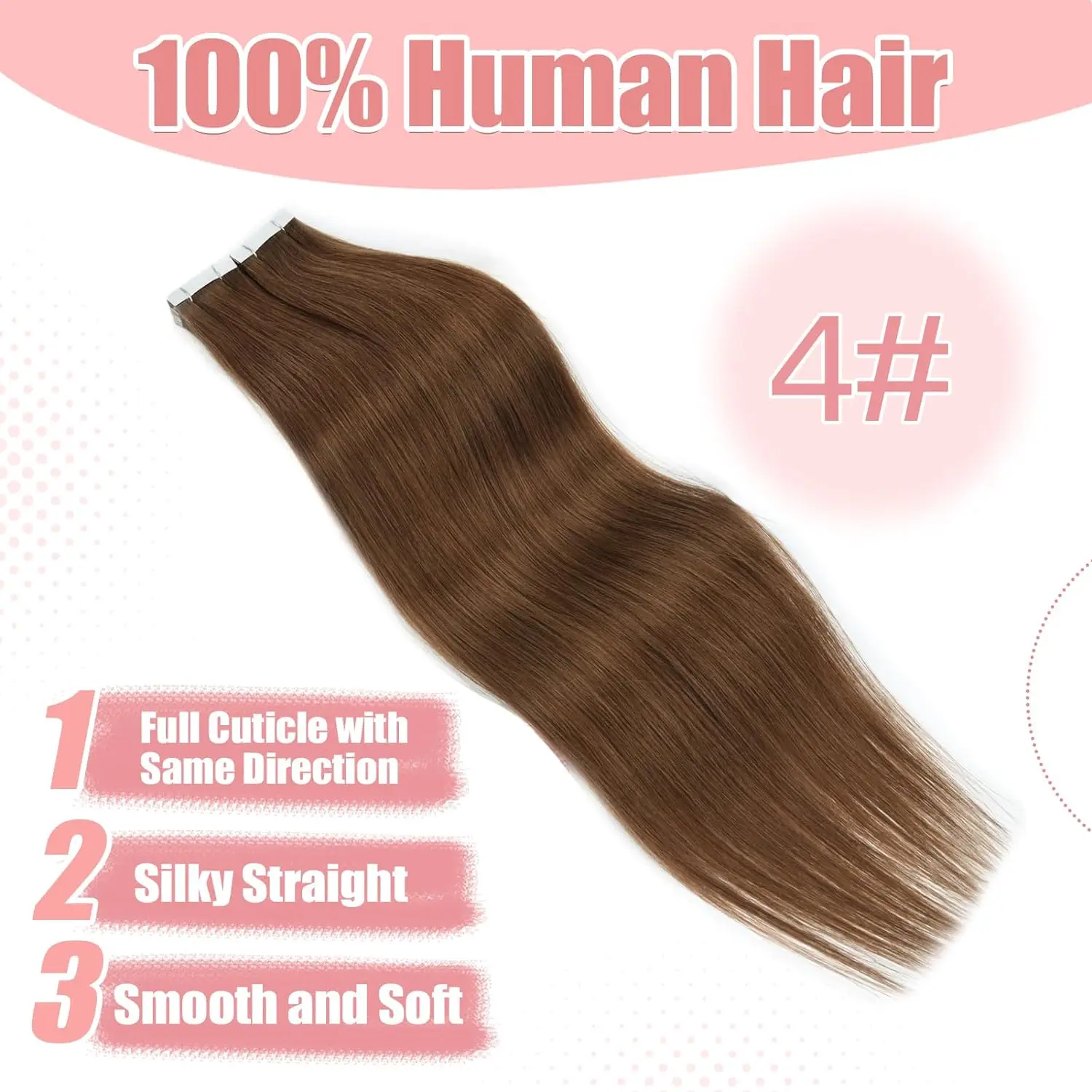 Tape in Hair Extensions #4 Brown Color Remy Human Hair Silky Straight Seamless Skin Weft Real Natural Hair Tape in Extensions