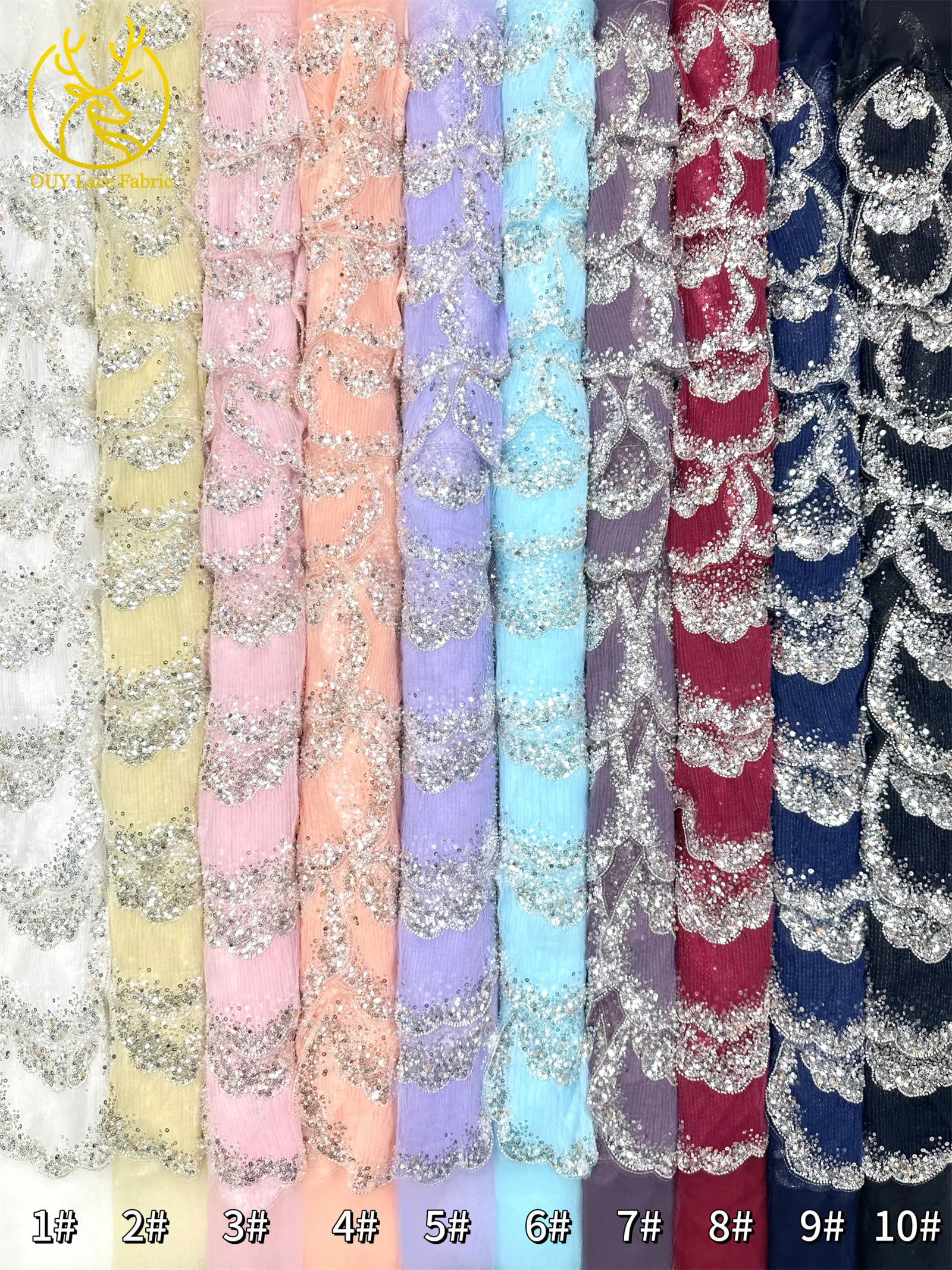 3D-Stickerei mit Pailletten und Perlen, marineblaue afrikanische Spitze, französischer Tüll, Netzspitze für Braut, Hochzeit, DIY, handgemachtes Nähen – Detail 36
