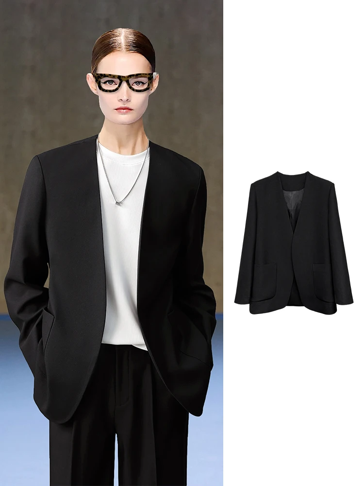 

Casual Drapey Nel Suit Jaet Women's Sli Commute Sle Long Sve V-Ne Single-Breasted Faionable Spring Summer