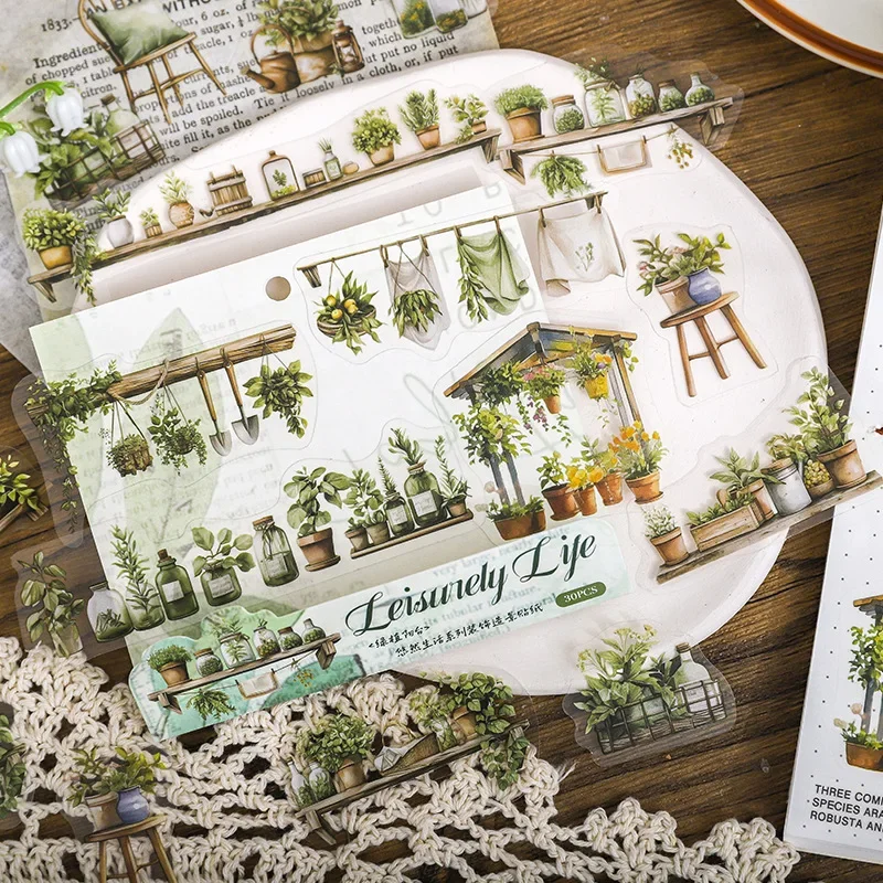 Leisurely Life Series Vintage Flower Landscaping Material Collage PET Sticker Creative Journal  Scrapbooking Stationery