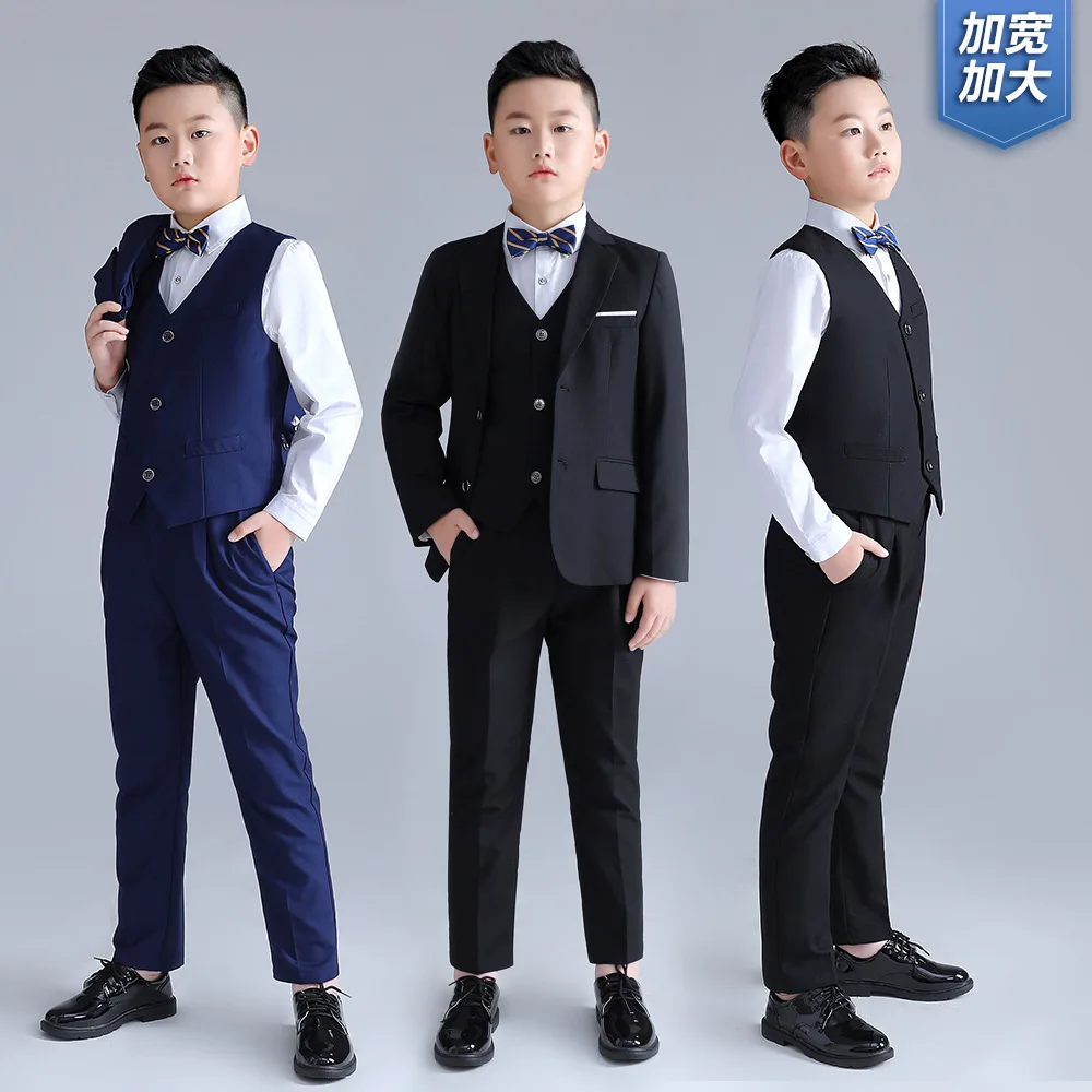 

Boys Loose Suits Formal Wear Fat Childrens Teenagers Groomsman Performance Host School Clothes Kids Black Navy Party Full Dress