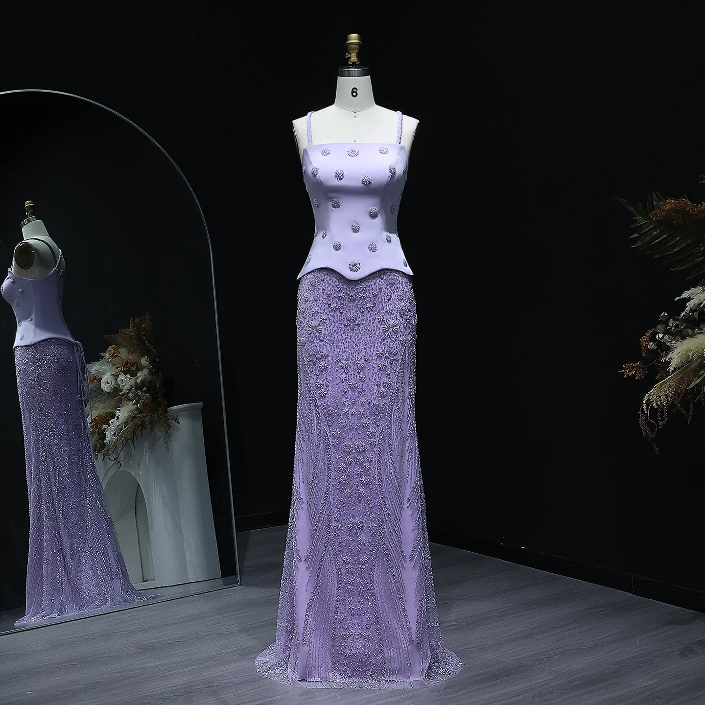 Sharon Said Chic Lilac Two Pieces Evening Dress with Spaghetti Straps Sage Green Dubai Women Wedding Party Gown SS697 Customized image 2