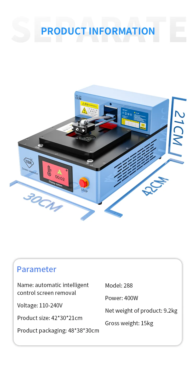 TBK 288  cellphone repair refurbish equipment IP mobile phone screen automatic disassembly machine