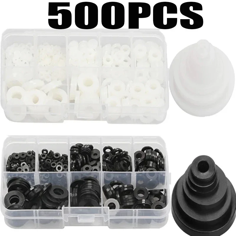 

500pcs M2 M2.5 M3 M4 M5 M6 M8 Black white Nylon Flat Washer Plastic Insulation Spacers Seals Gasket Washers Ring Kit