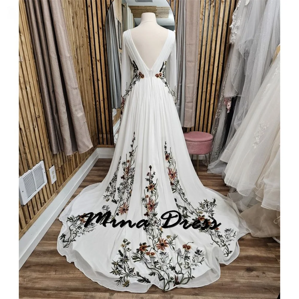 Mina Customized Backless Evening Dresses for Formal Occasions V-neck Floral Luxury Dresses Women 2024 Gala Dress Es Ball Gowns