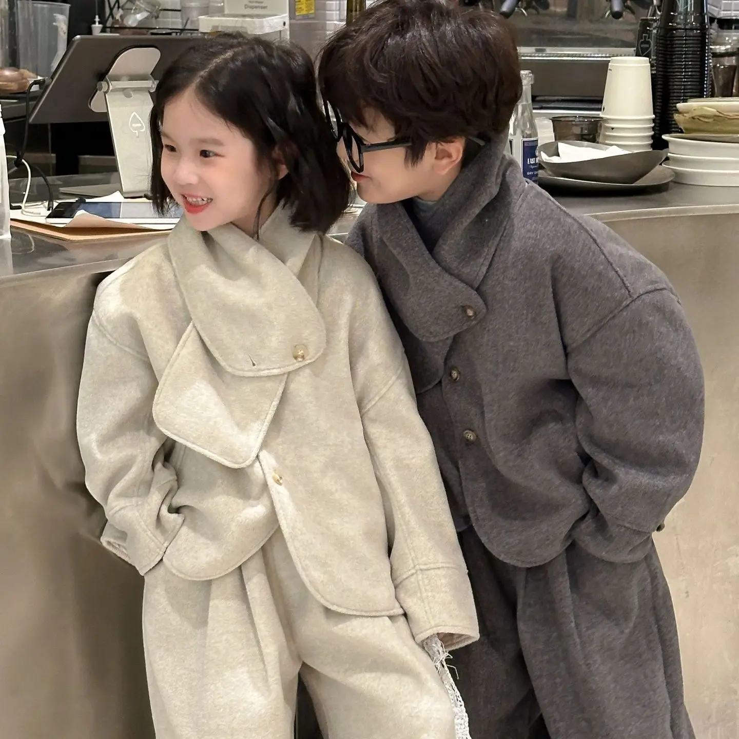Fashion Boys Girls Suits Autumn Winter Solid color woolen Coat+ Loose Pants 2pcs Kids Sets Casual Sportwear Handsome Clothes image 3