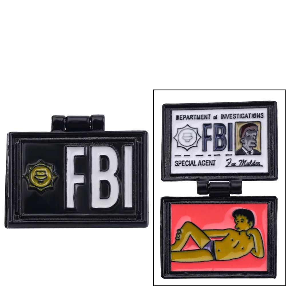 Funny TV Simpsons FBI Fox Mulder ID Card Enamel Pin X-Files SPECIAL AGENT Black Wallet Flip Cover Brooch Lapel Badge Toy Gift