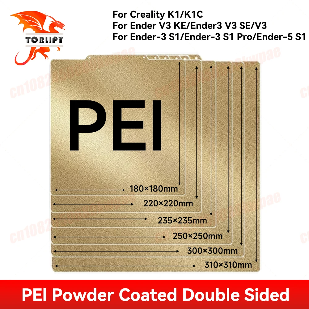 

Магнитная объединительная пластина PEI 180/220/235/250/300/310 мм, двухсторонняя текстурированная нагревательная платформа из листовой пружинной стали для серии CR K1/K1C Ender
