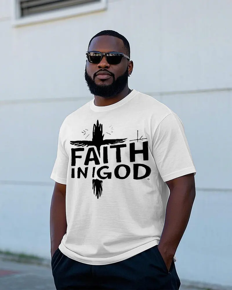 S-9XL Plus Size Men's Religious Faith Print T-Shirt Big Size Casual Streetwear Short Sleeve Tops