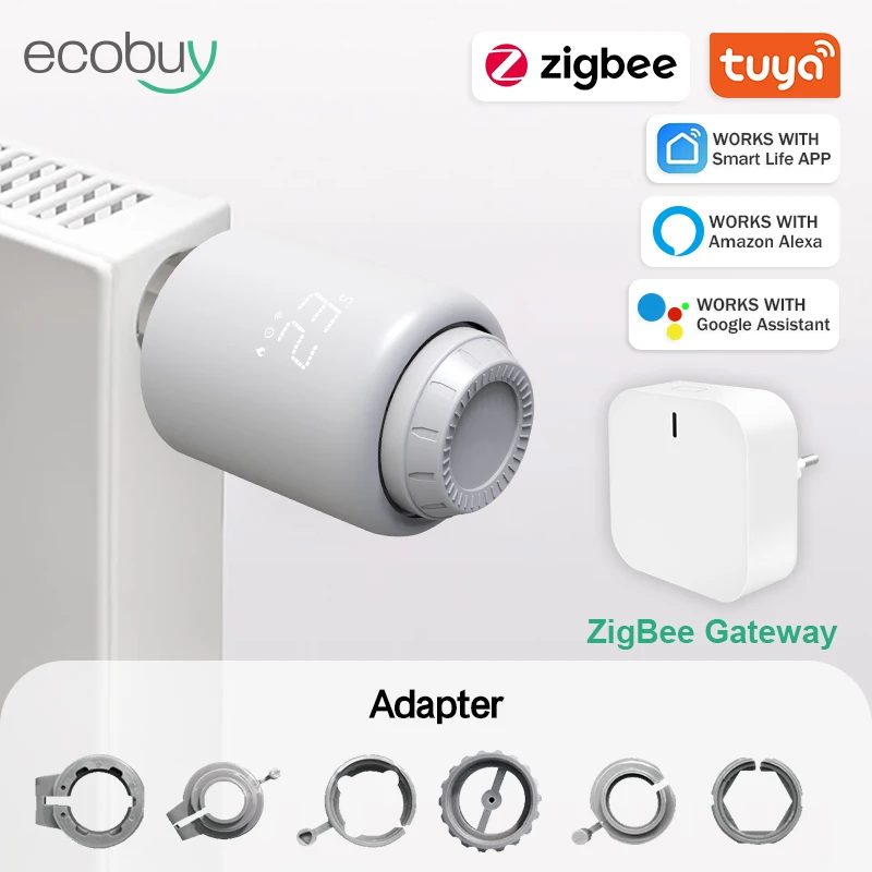 Tuya Zigbee Thermostatic Radiator Valve TRV Smart Life Zigbee Gateway Digital Temperature Controller Alexa Google Home Alice